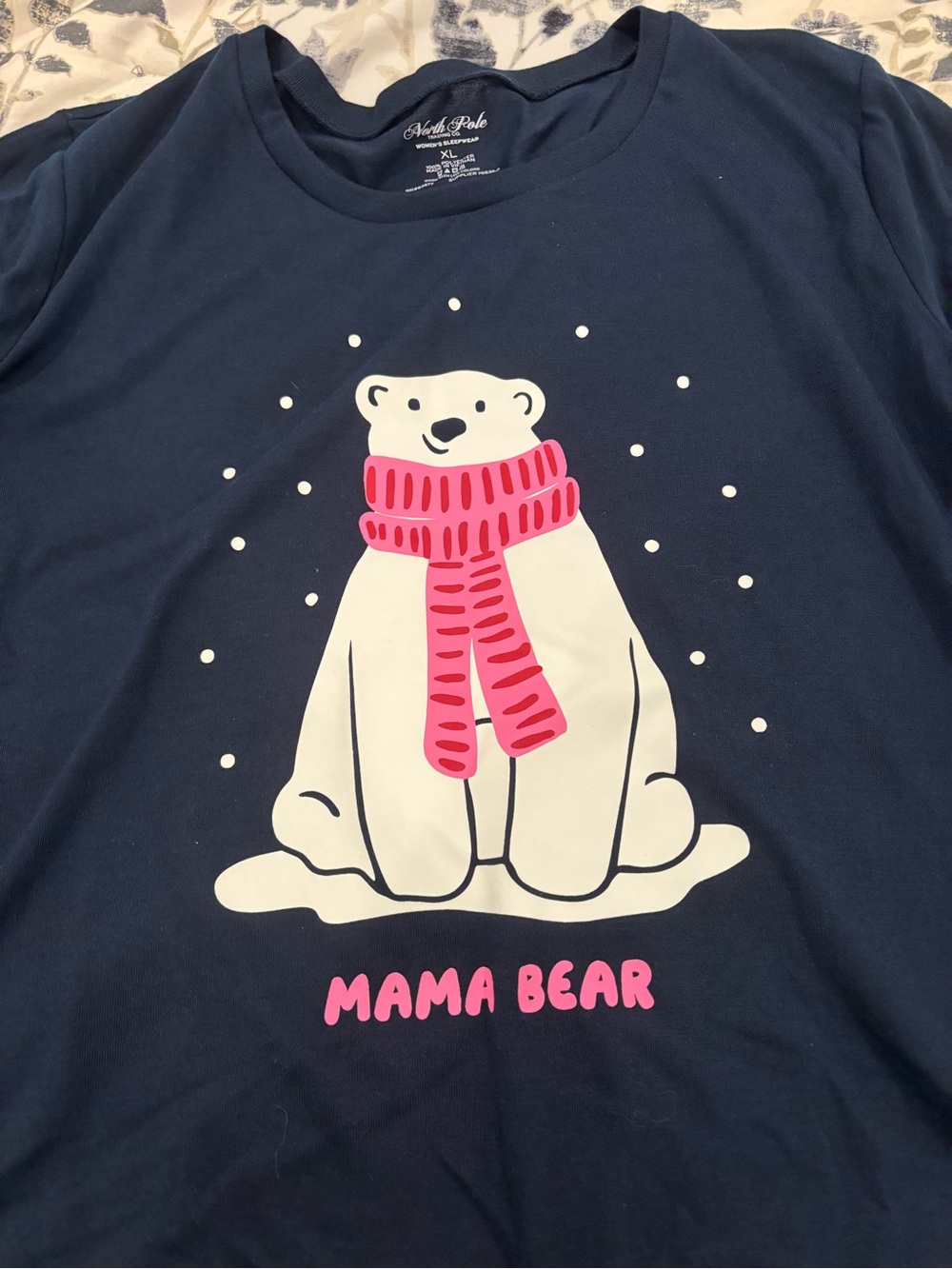 Navy 'Mama Bear' Polar Bear Graphic Long Sleeve Pajama Top - Picture 2 of 3
